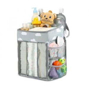 Image de Organisateur de couches à suspendre pour lit de bébé - stockage suspendu Accrocher la couche Organiser 42x25x22 cm Nuages ??gris