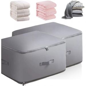 2pcs Sacs de Rangement Vêtement Couette Organisateur à auto-compression peu encombrant pour couettes couvertures Gris 60x54x42cm