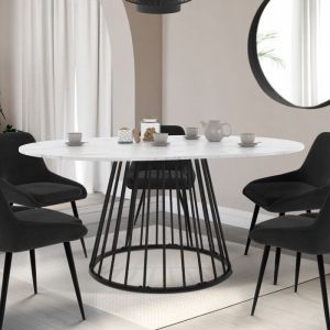 Idmarket Table à manger extensible ronde yuna 4-8 personnes plateau effet marbre blanc alaska et noir 110 - 150 cm