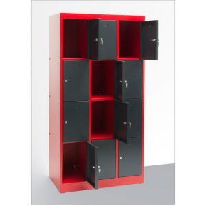 Dema Armoire 12 casiers - collectivités - atelier - école -Rouge/Gris