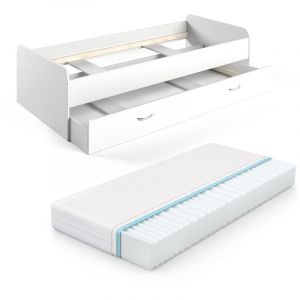 Lit d'enfant Enzo, Blanc, 90x200 cm avec matelas, Vitalispa