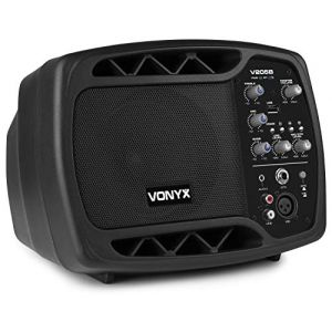 Vonyx V205B Enceinte Active – Moniteur de scène, Grave 5", Connexion sans Fil Bluetooth, Port USB, Entrée MIC/Guitare, Compacte et léger, Convient à Un Montage sur Pied