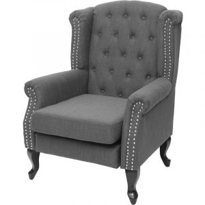 D&eacute;coshop26 Fauteuil de rela par ation Chesterfield en tissu hydrofuge gris fonce
