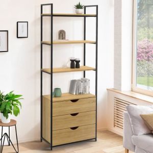 Idmarket Etagère bibliothèque 4 niveaux avec 3 tiroirs DETROIT design industriel