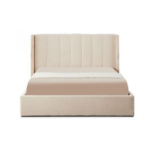 Image de Menzzo Lit double Magorial avec sommier relevable Tissu Bouclette Crème