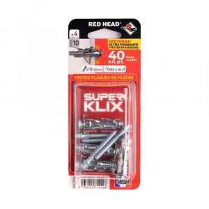 Red Head Lot de 4 chevilles Diam.10 x L.35 mm et patte &agrave; vis, Diam.5mm