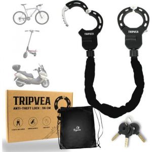 Tripvea - Antivol Trottinette &Eacute;lectrique, Velo & Poussette &ndash; Cadenas Ultra-R&eacute;sistant avec Cha&icirc;ne Renforc&eacute;e & Menottes de S&eacute;curit&eacute; &ndash; Longueur 90 cm &ndash; Serrure Haute Protection + 3 Cl&eacute;s