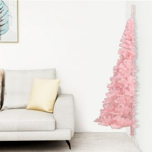 VidaXL Demi sapin de Noël artificiel avec support Rose 150 cm PVC