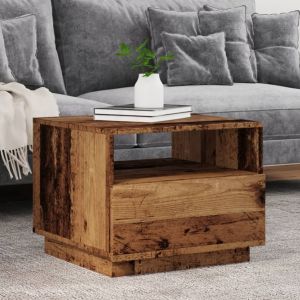 VidaXL Table basse avec lumières LED vieux bois 50x49x40 cm, table d'appoint, table de salon, table latérale, bout de canapé, table centrale