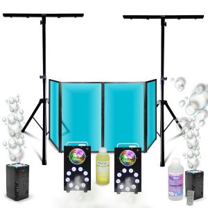 Ibiza Light Pack Lumière Facade DJ Lycra Blanc 1200 x 700 - 2 Pieds Supports Mooving Light - 2 Machines à Fumée LED - 2 Machines à Bulles - Sono
