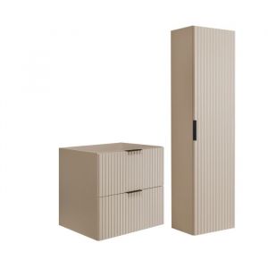 Rodan Ensemble de meubles de salle de bains - Beige Mat - Cachemire 60/57/46 cm & 35/136/27 cm Meubles sous-vasque, meubles de salle de bains,