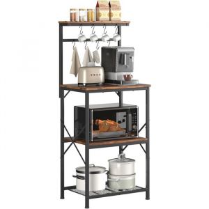 &Eacute;tag&egrave;re de Cuisine, Etagere Rangement, Meuble Cuisine, Etagere, Rangement Cuisine, 3 &Eacute;tag&egrave;res et 8 Crochets, pour Four &agrave; Micro-Ondes, R&eacute;glables,