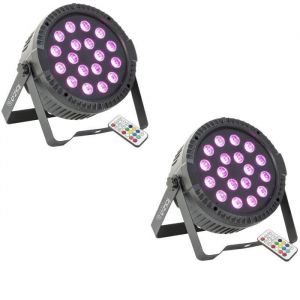 Ibiza Light Pack de 2 Projecteurs Par THINPAR-18X1RGB - DMX Télécommande LED Extra-plats Soirée Dj Fête Club Discothèque