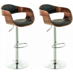 Décoshop26 Set de 2 chaises hautes tabouret de bar avec repose-pied design moderne bois et synthétique noir