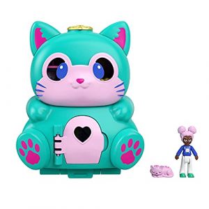 Mattel Polly Pocket - Coffret transformable Chat, avec mini-poupée, figurine de chat et surprises - Mini-Poupée - Dès 4 ans