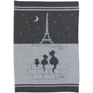 Declikdeco Torchon jacquard Chats Tour Eiffel Ombre 50 x 70