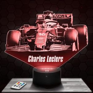 Lampe 3D - Charles Leclerc - Accessoire Figurine Cadeau Charles Leclerc - Veilleuse Led Tactile avec socle au choix TOP