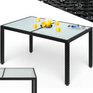 Table de jardin en poly rotin noir 150x90x75cm verre