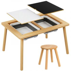 Iso Trade Table d'activité sensorielle Montessori en bois avec bacs de rangements et tabouret pour enfant dès 3 ans