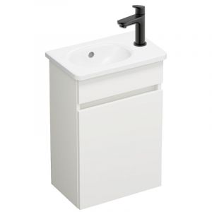 Pack meuble suspendu lave-mains Joline blanc mat + Robinet lave-mains eau froide Duravit Wave noir mat