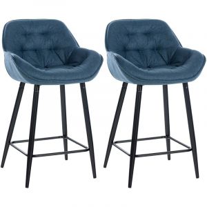 CLP Lot de 2 Tabourets de Bar Gibson avec Pieds et Repose-pieds en Métal, Bleu-Tissu