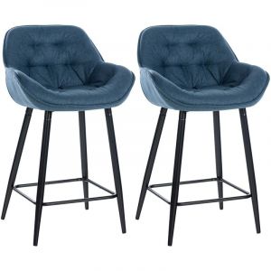 CLP Lot de 2 Tabourets de Bar Gibson avec Pieds et Repose-pieds en Métal, Bleu-Tissu