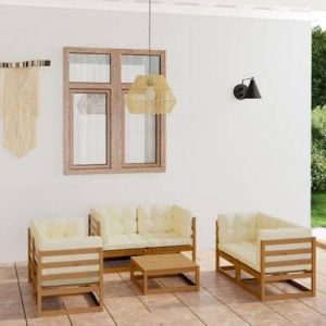 VidaXL Salon de jardin 7 pcs avec coussins bois de pin massif