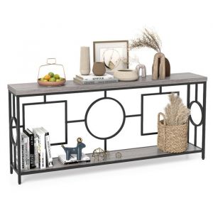 Console 180 X 30 X 80 Cm À 2 Niveaux Costway, Étagère De Rangement, Table Canapé D¿Appoint Rustique Pour Couloir Entrée Chambre