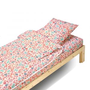Bleu Câlin Parure de lit enfant sans couette motif fleurs 90x190cm