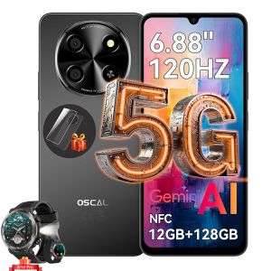 Oscal TIGER 8 Smartphone Portable 5G 6,88 pouces 12Go+128Go/SD 2To 5000mAh Android 15 NFC Dual SIM Noir avec W50Pro montre