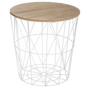 Atmosphera Table d'appoint Métal et Bois Blanc PANLI