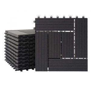 D&eacute;coshop26 Dalles de terrasse x11 aspect bois en wpc 30x30cm clipsable 1m&sup2; balcon jardin ext&eacute;rieur anthracite 040005498