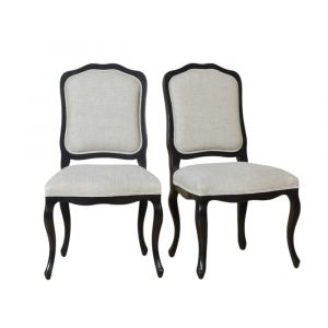 Lot de 2 chaises style romantique en hévéa et lin premium NINA