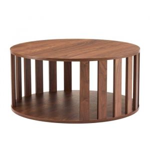 Oviala Table basse effet bois ronde diam 75 cm bois fonc&eacute;