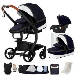 Poussette 3 En 1 Magic Zc Poussette Poussette Combin&eacute;es Poussette De Luxe Cuir Pu Sac &Agrave; Main Porte-B&eacute;b&eacute; Pliage En Un Clic Bleu Noir