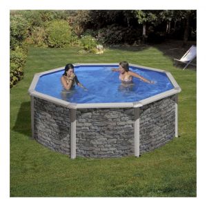 Gre Piscine acier ronde Cerdena imitation pierre D 3.50 m