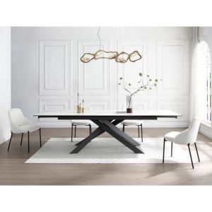 Lot de 2 chaises en tissu bouclette et métal noir - Blanc - LIAMONA