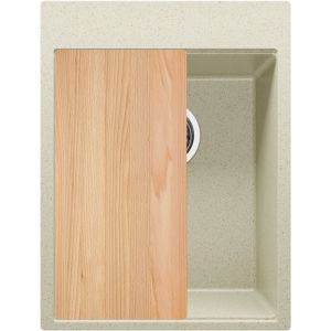Évier Cusine en Granit 38x50 cm, Lavabo Cuisine 1 Bac + Kit de Vidage, Évier au meuble 40cm, Évier à Encastrer de Primagran Beige