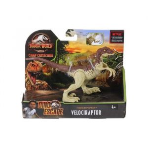 Dinosaure velociraptor - jurassic world - dino attaque féroce 19 cm - animaux préhistorique brun -