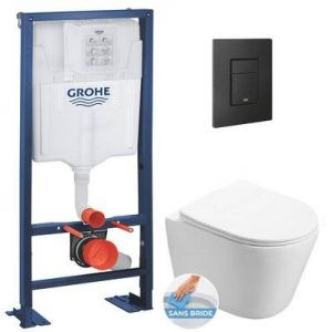 Image de Grohe Pack wc Bâti autoportant + wc Swiss Aqua Technologies Infinitio sans bride + Plaque noir mat (Autoportant-Infinitio-KF0)