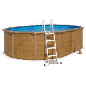 Image de Trigano Piscine hors sol acier ovale 4,90 x 3,65 x 1,20 m aspect bois canyon - Marron