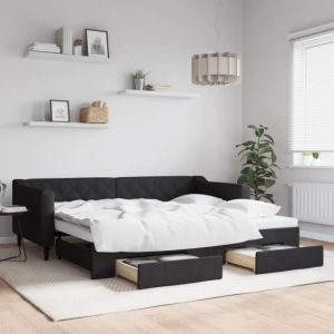 VidaXL Lit de jour avec gigogne et tiroirs noir 90x200 cm tissu