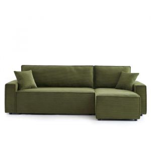 Canapé d'angle convertible en velours côtelé 4 places vert