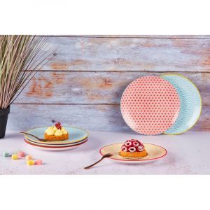 Bjorn - 6 Assiettes &agrave; dessert Pattern Color bleu clair/rouge/jaune - D.21 cm