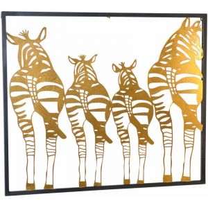 D&eacute;coshop26 D&eacute;coration murale motif famille de z&egrave;bre en m&eacute;tal noir et or 76x2,5x65 cm DEC05068