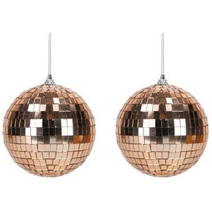 Ruedelafete Lot de 2 petites Boules &agrave; facettes 10cm &agrave; suspendre, Rose Gold