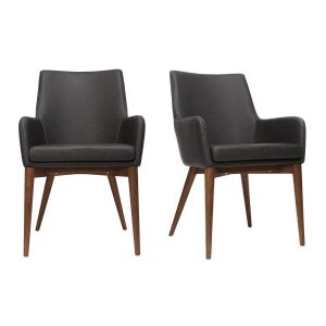 Image de Miliboo Lot de 2 fauteuils vintage PU noir et bois SHANA