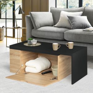 Idmarket Table basse rotative bois et noir 360° LIZZI extensible avec coffre