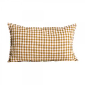 Housse de coussin en lin lavé vichy brique 30x50