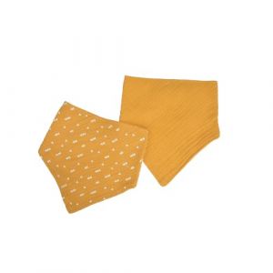Bébé Douceur, Lot de 2 Bavoirs Bandana 100% Gaze de Coton 16 x 41 cm Moutarde